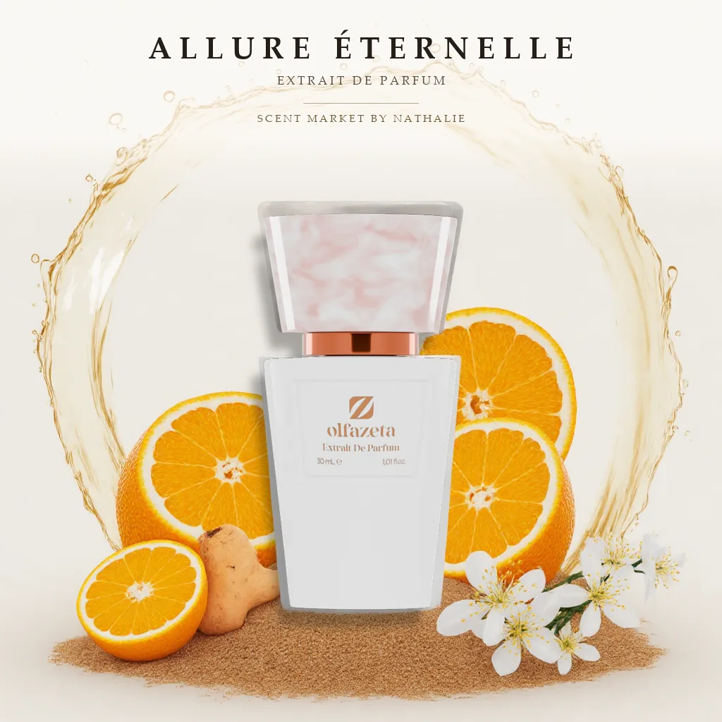 Allure Éternelle – Flakon mit den Zutaten seiner Duftnoten