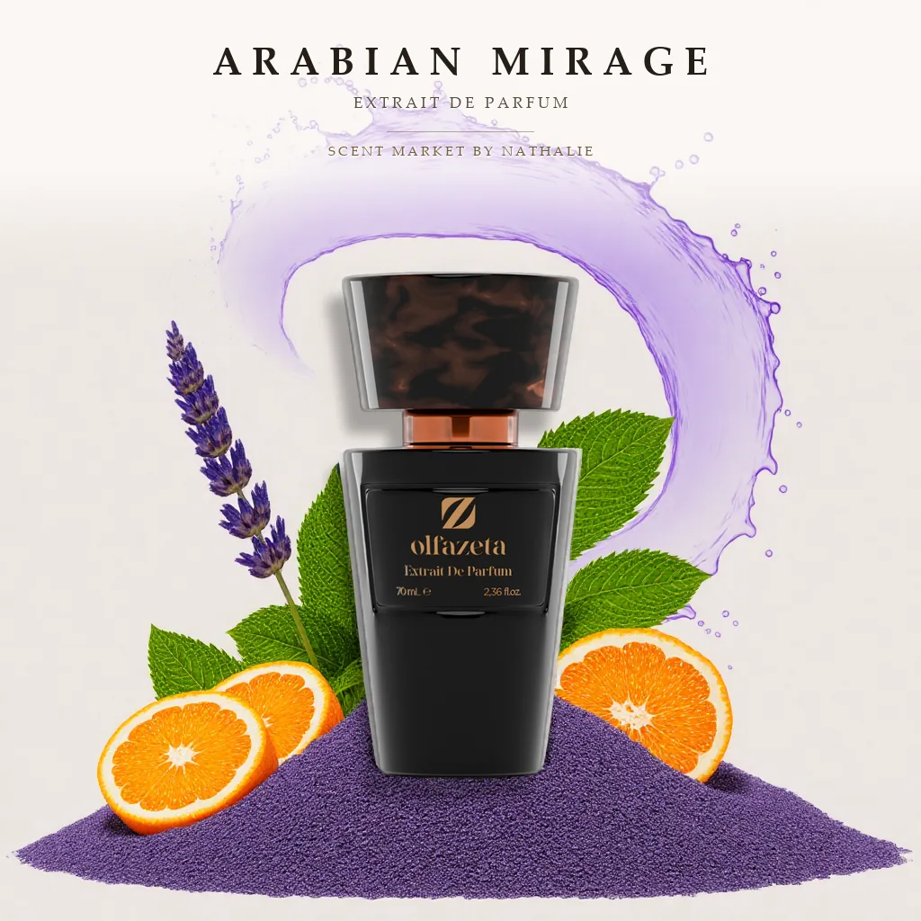 Arabian Mirage – Flakon mit den Zutaten seiner Duftnoten