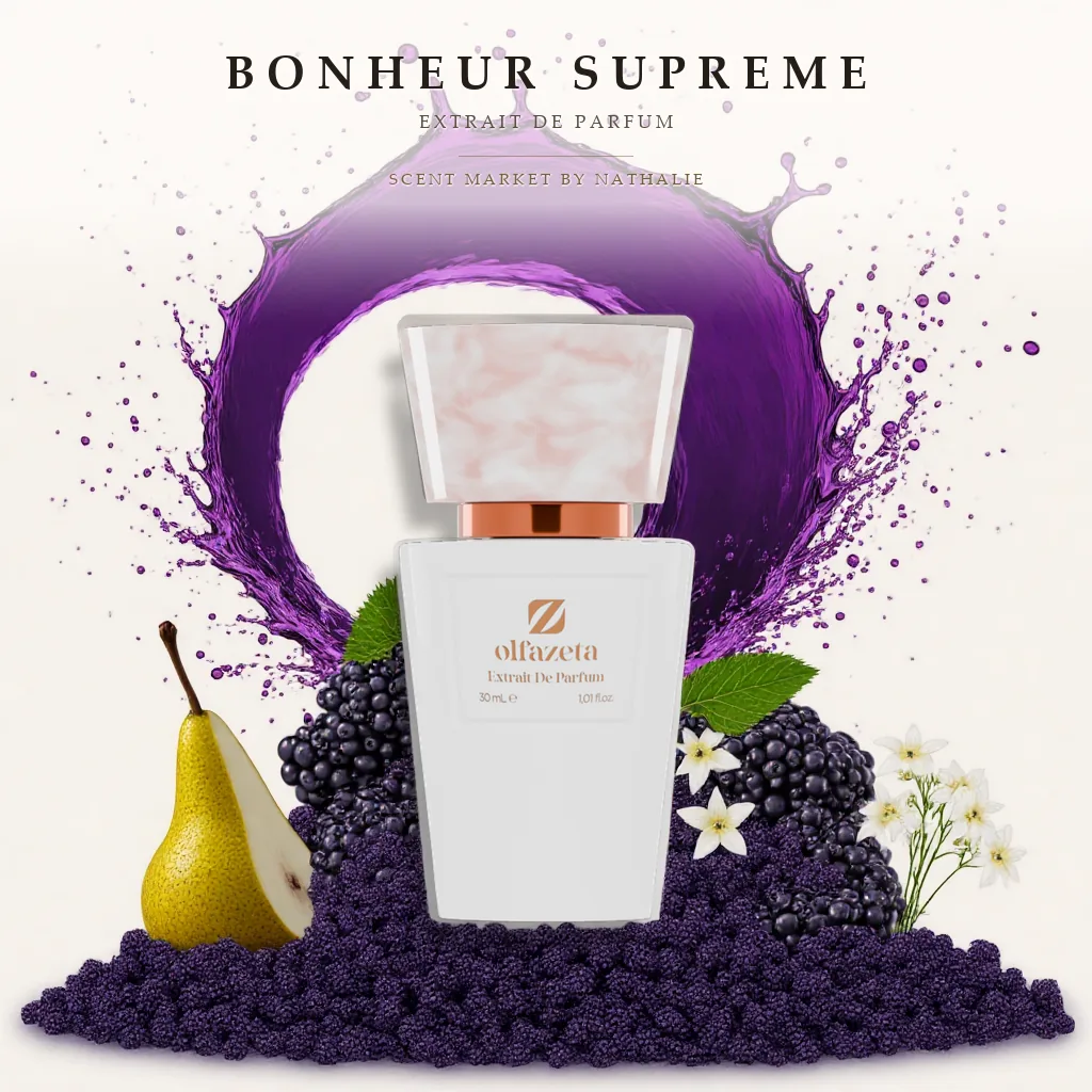 Bonheur Supreme – Flakon mit den Zutaten seiner Duftnoten