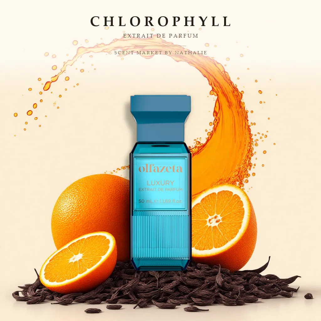 Chlorophyll – Flakon mit den Zutaten seiner Duftnoten