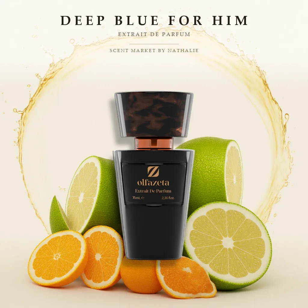 Deep Blue For Him – Flakon mit den Zutaten seiner Duftnoten
