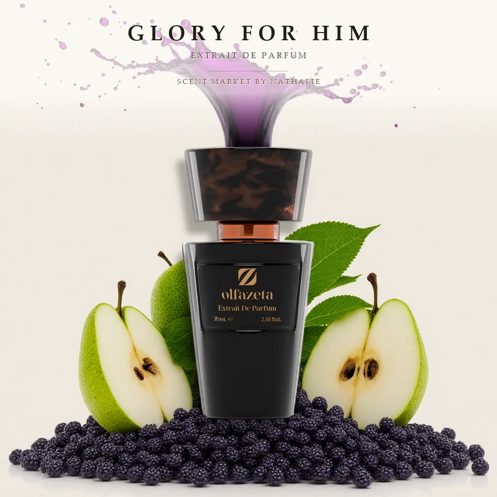 Glory For Him – Flakon mit den Zutaten seiner Duftnoten