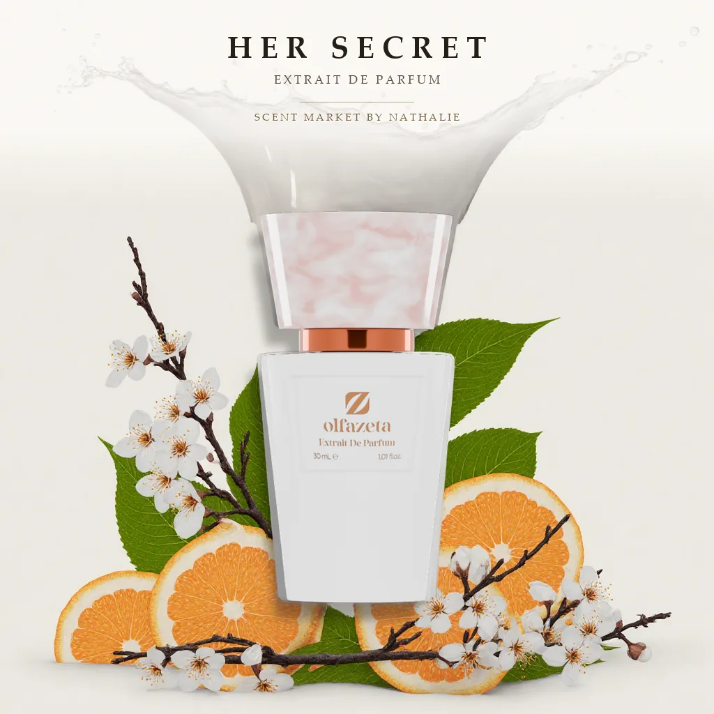 Her Secret – Flakon mit den Zutaten seiner Duftnoten