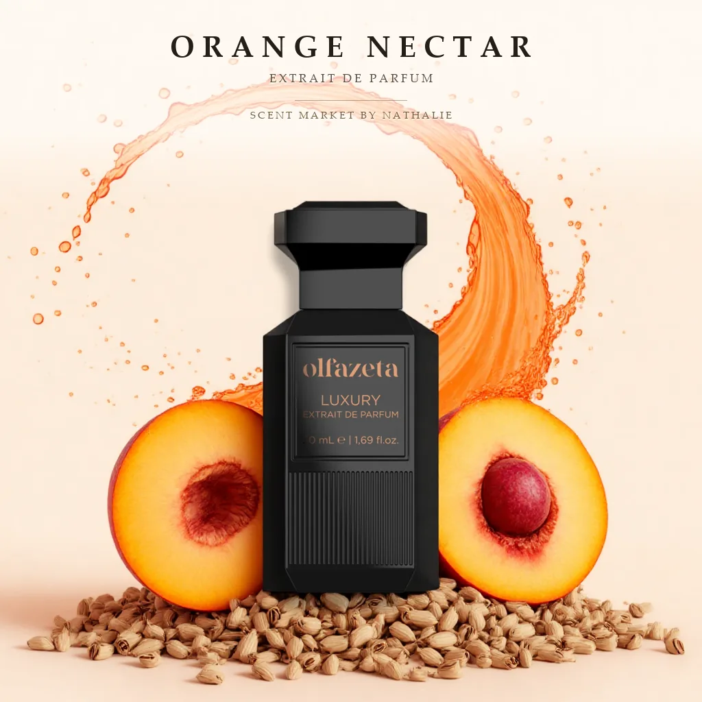 Orange Nectar – Flakon mit den Zutaten seiner Duftnoten