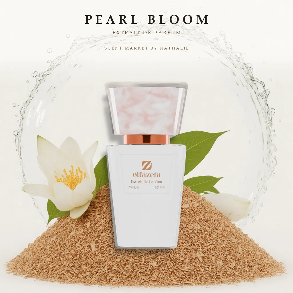 Pearl Bloom – Flakon mit den Zutaten seiner Duftnoten