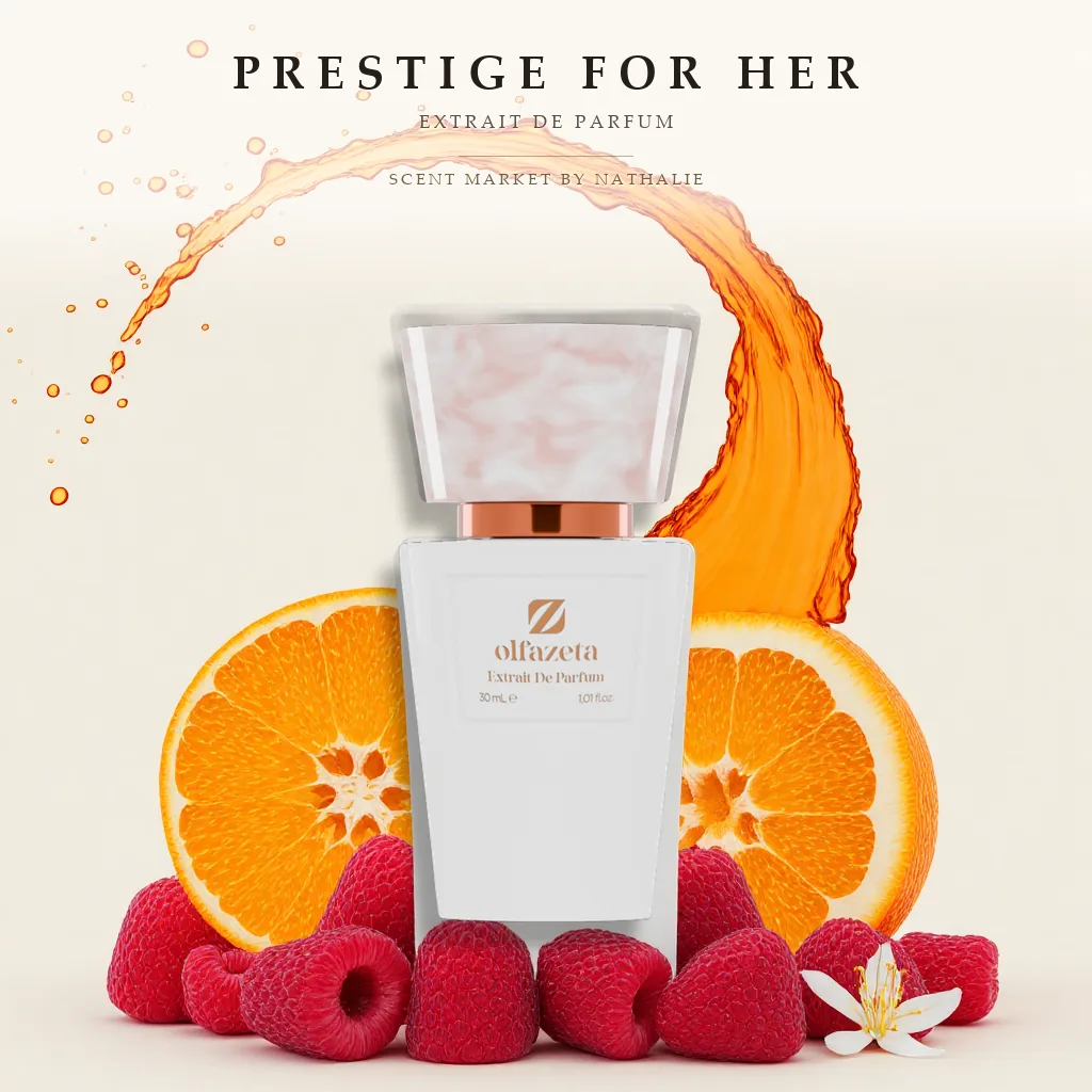 Prestige For Her – Flakon mit den Zutaten seiner Duftnoten
