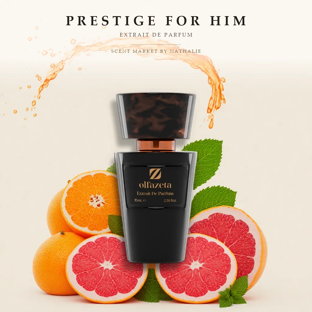 Prestige For Him – Flakon mit den Zutaten seiner Duftnoten