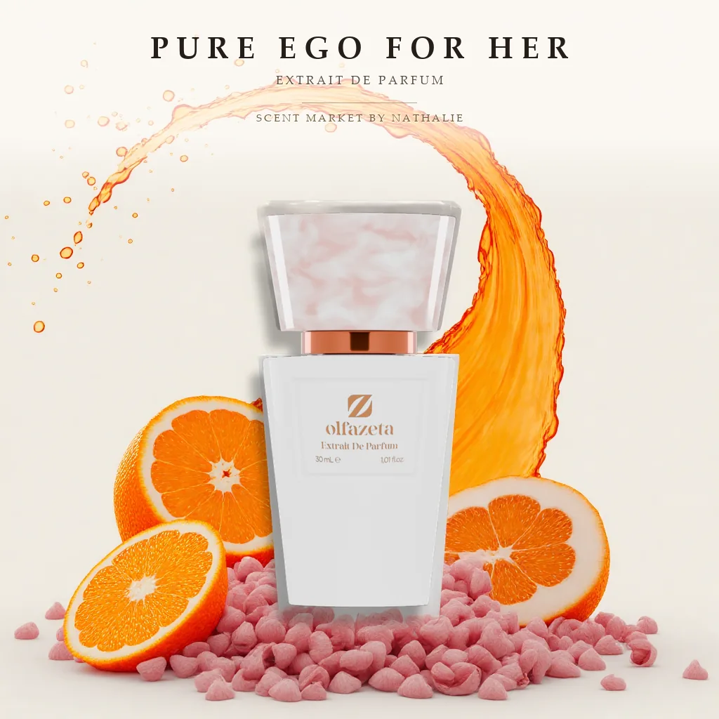 Pure Ego For Her – Flakon mit den Zutaten seiner Duftnoten