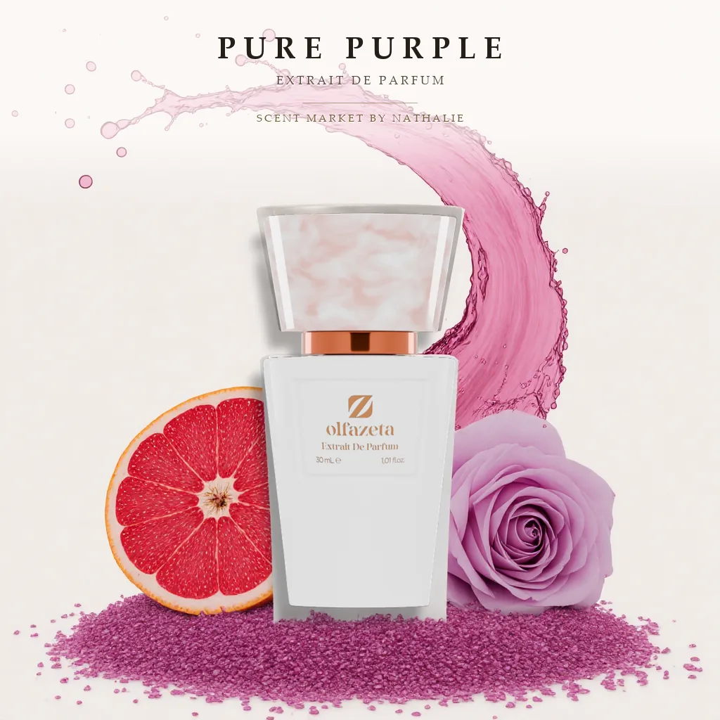 Pure Purple – Flakon mit den Zutaten seiner Duftnoten