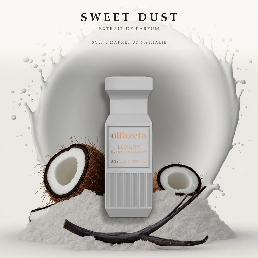 Sweet Dust – Flakon mit den Zutaten seiner Duftnoten
