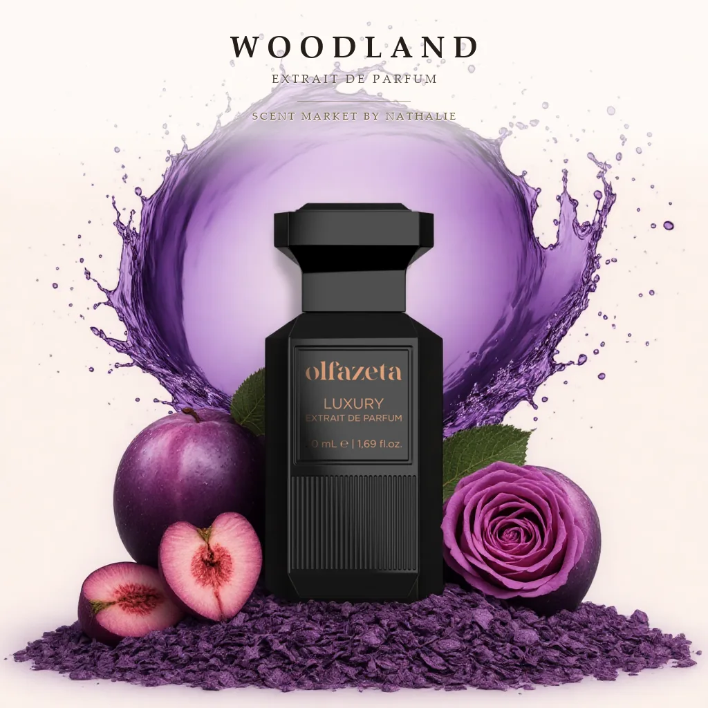 Woodland – Flakon mit den Zutaten seiner Duftnoten